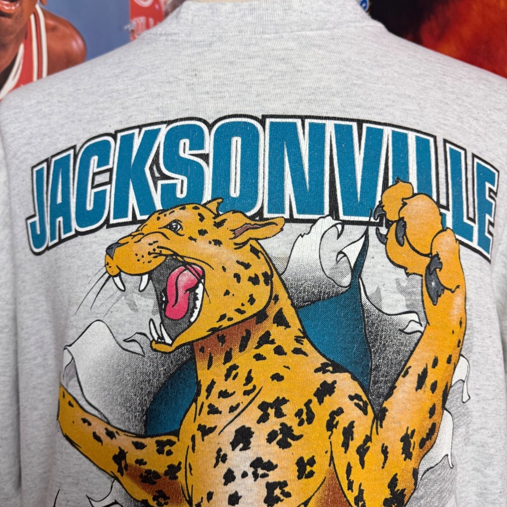 Vintage 90s Jacksonville Jaguars Nutmeg Break Through NFL Sweatshirt Sz 2XL - Picture 2 of 6